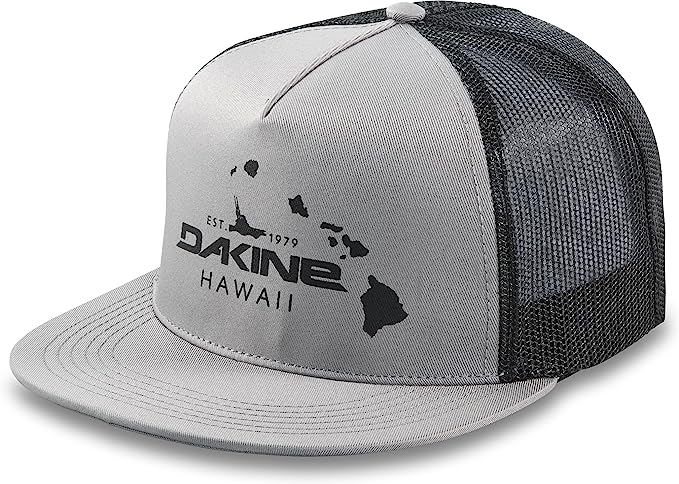 "DAKINE Pursuit Flat Bill Trucker Hat in Gray - UPF 50+ Sun Protection, Cooling Sweatband, Recycled Polyester Design