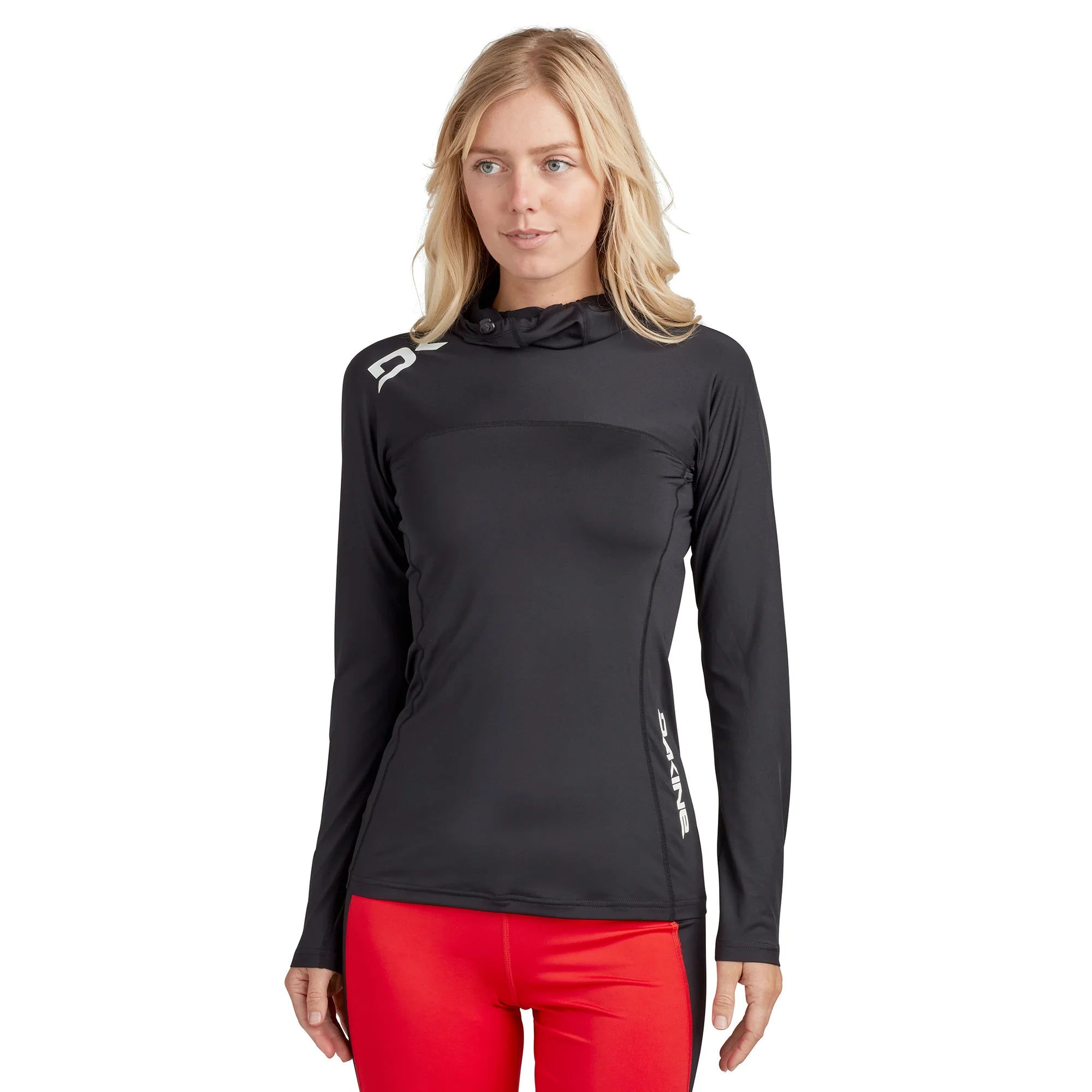 Black Dakine Women HD Snug Fit Rashguard Hoodie for All-Day Ocean Wear | UPF 50+ Sun Protection, Adjustable Hood, Boardshort Connector
