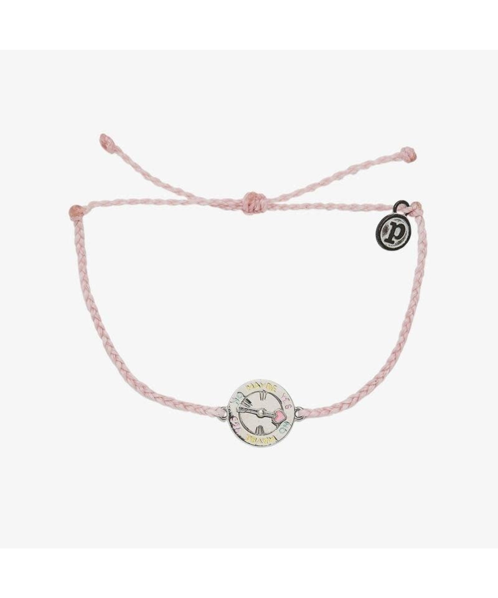 Silver bracelet with pink spinner charm, bitty braid design, colorful enamel charm, spring stack accessory