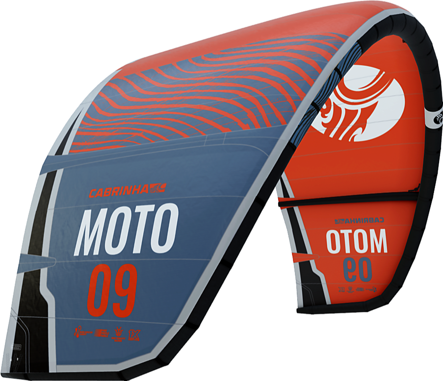 Versatile 02S MOTO kite for all riding styles - twin, surfboard, hydrofoil. Pure Arc Segments, Pure Profile panels for smooth, clean airflow. Cabrinha range one-kite solution.