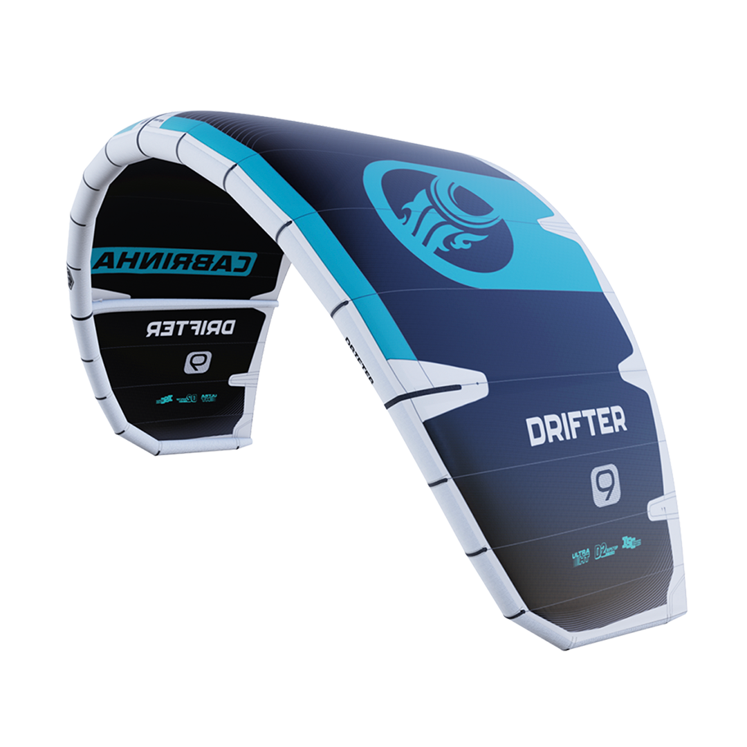 Cabrinha Drifter high-performance surf kite designed for wave riding, kite foiling, and strapless freestyle with Ultra HT construction and Vert-X Bridle.