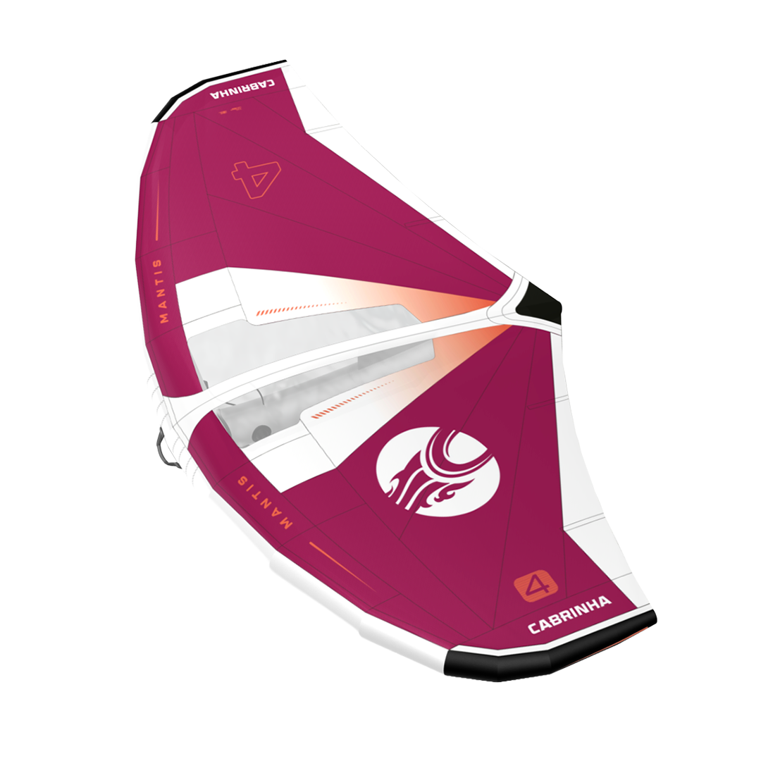 2027 Cabrinha Mantis wing for wing foiling featuring refined aerodynamic shaping, Teijin D2 canopy, rigid boom platform, and all-around performance.
