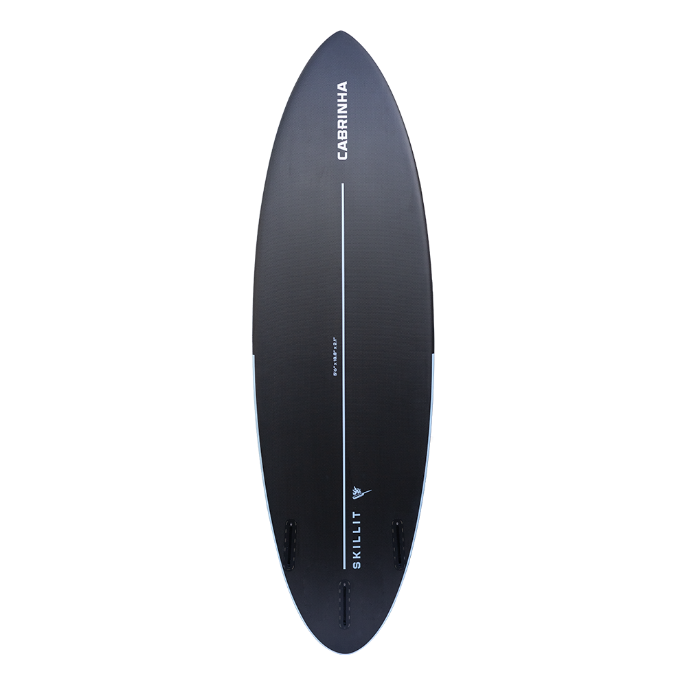 2026 Cabrinha Skillit kitesurf surfboard with DSV Double-in-Single Concave bottom, all-round shape for small to mid-size waves, includes RTM fins and EVA deck pad.