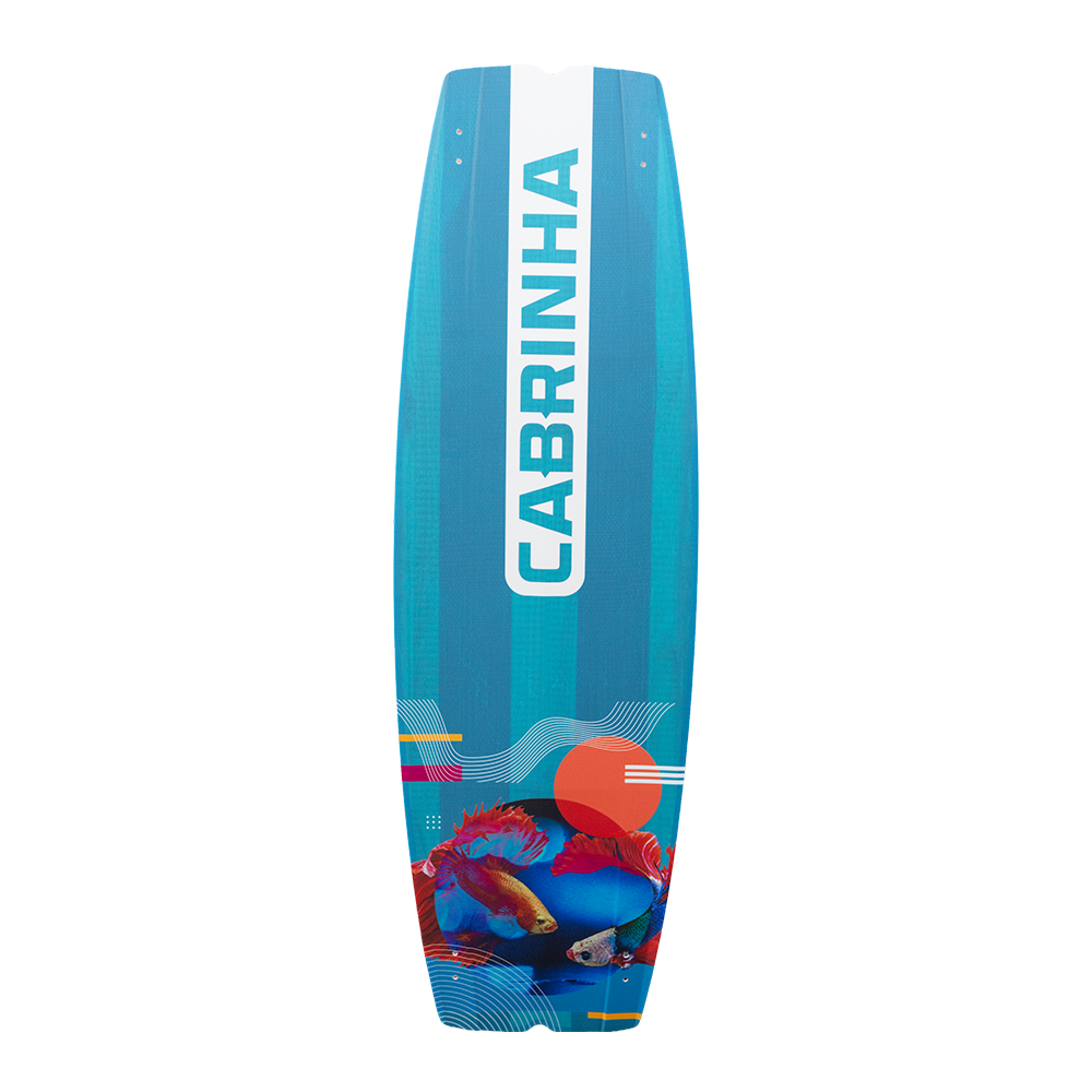 Cabrinha Vapor kiteboard with paulownia wood core designed for smooth control, reduced vibration, and stable performance in choppy powered conditions.