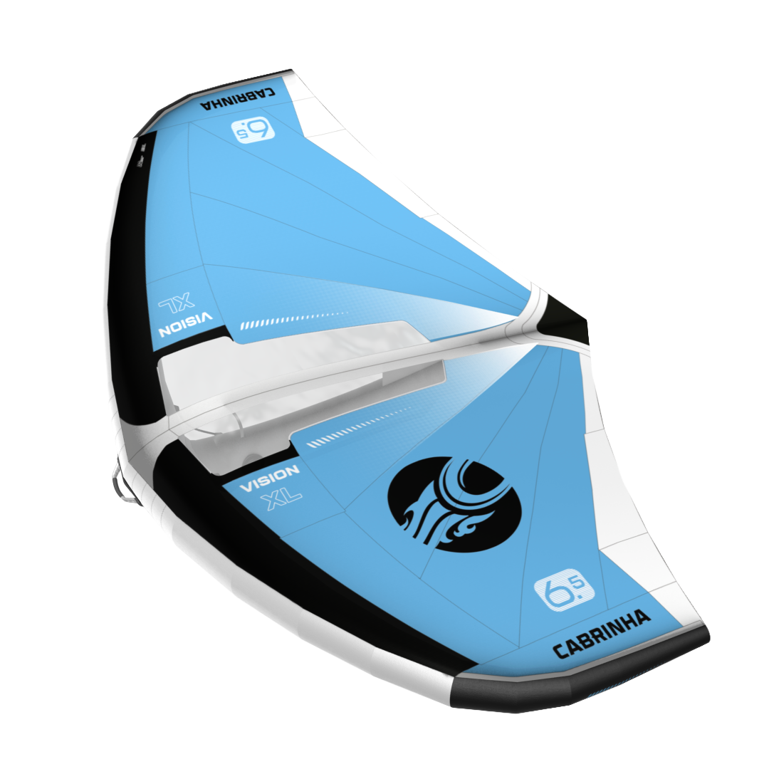 Cabrinha Vision XL light wind wing with rigid boom, designed for early foiling, low-end power and effortless handling in marginal conditions. Blue.