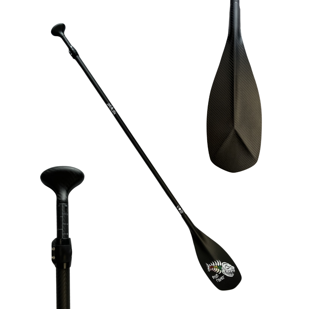 Blue carbon adjustable Kai Zen paddle, full carbon round shaft with popular blade design, easily adjustable with lever clamp
