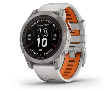 Garmin Fenix 7 Pro Solar Titanium Watch in Fog Gray and Ember Orange, Second Model Year 2025