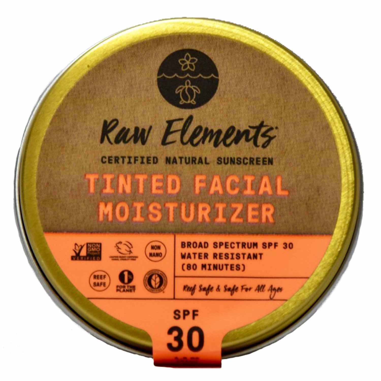 RAW ELEMENTS SPF 30 Tinted Facial Moisturizer in Recyclable Tin - 1.8 Ounces, Broad Spectrum Protection, Reef Safe, Zinc Oxide 23%
