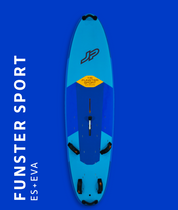 22 JP Funster Sport EVA windsurfing board with retractable daggerboard and full EVA deck for stability and comfort. Ideal for beginners to advanced riders.