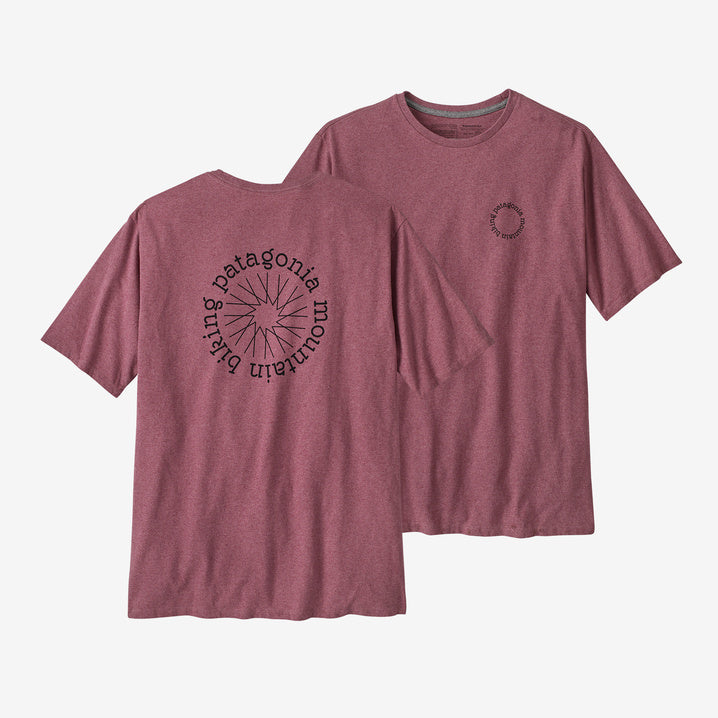 "Patagonia MTB Mens Spoke Stencil Responsibili-Tee made with 100% recycled fabrics, eco-friendly tee for mountain bikers, Fair Trade Certified™ sewn