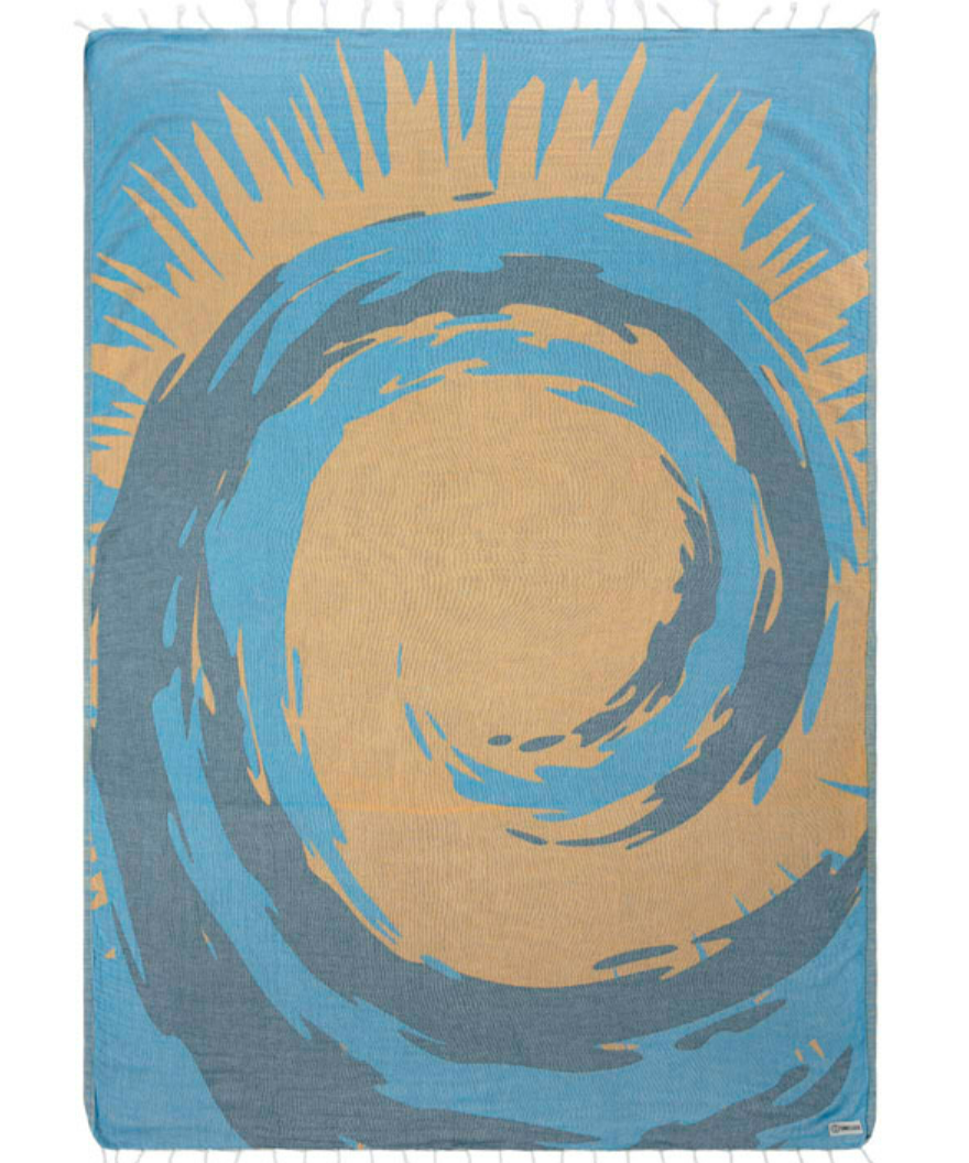 Sand Cloud Triton Towel in Blue, 51" x 67", Turkish Organic Cotton, Quick Dry, Sand Repellent, Large Size with Twisted Tassels