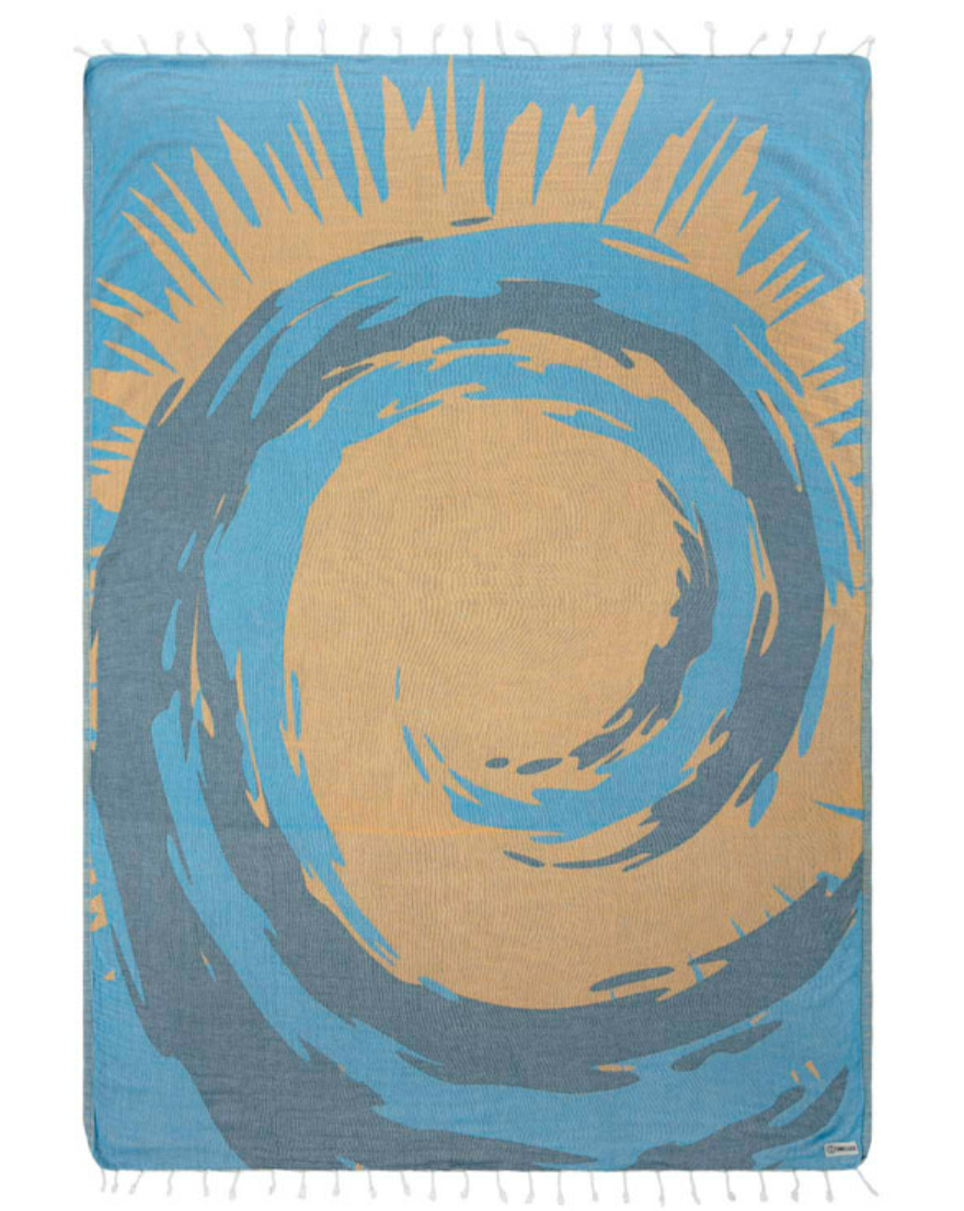 Sand Cloud Triton Towel in Blue, 51" x 67", Turkish Organic Cotton, Quick Dry, Sand Repellent, Large Size with Twisted Tassels
