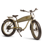 Wildsyde Beast electric bicycle cruiser with vintage motorcycle style, 4â€ fat tires, and cruiser handlebars. Ultimate eBike for thrilling rides in style!