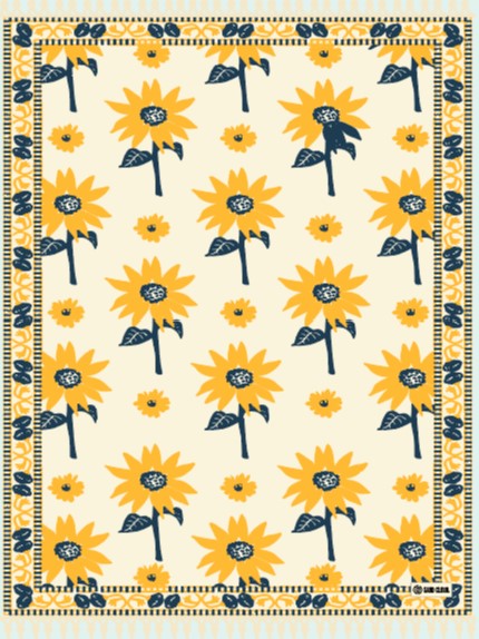 Sand Cloud Soraya Towel in Yellow, 100% Turkish Organic Cotton, Quick Dry & Sand Resistant, Sunflower Design, 70" x 80"
